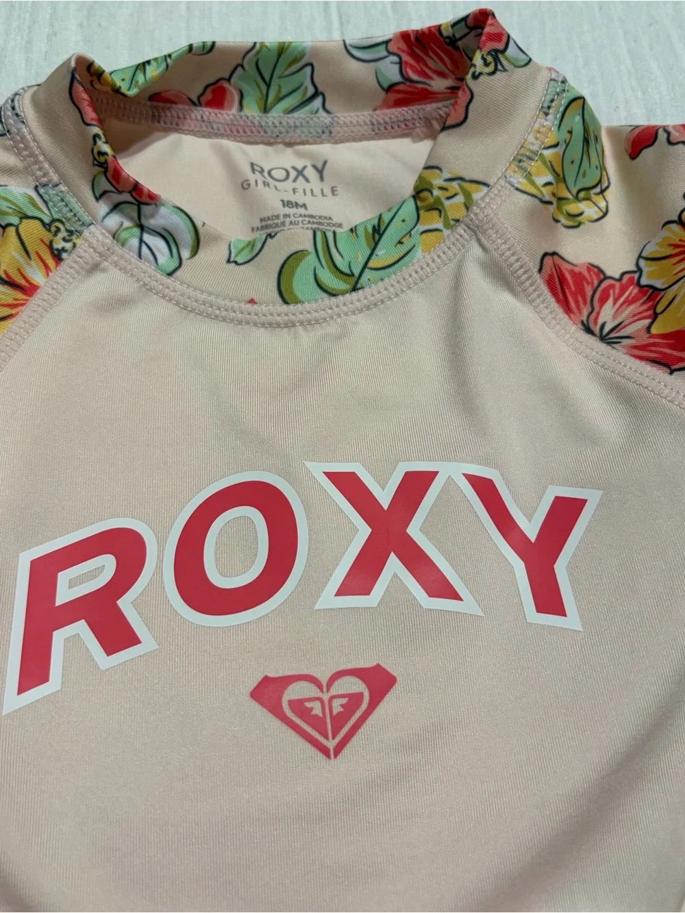 Roxy Girls' Pink Floral Long-Sleeve Rashguard Two-Piece Set